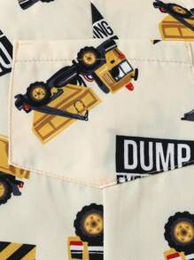 1 件装男婴休闲可爱卡通汽车印花连体衣带背带短裤，婴儿学步，夏季 - 杏色 - 查看 4