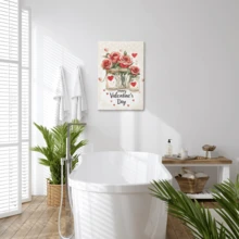 1 Pc Framed Canvas Poster Valentine's Day Rose Flower Hearts Wall Art For Bedroom Living Room Corridor, Wall Art, Wall Decor, Room Decoration