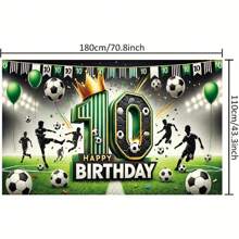 1 pièce Bannière d'anniversaire de 10 ans thème football joyeux, multi-tailles, polyester, fond de photographie, décor d'ambiance, décoration de festival extérieur, décoration de jardin et maison, décor de patio