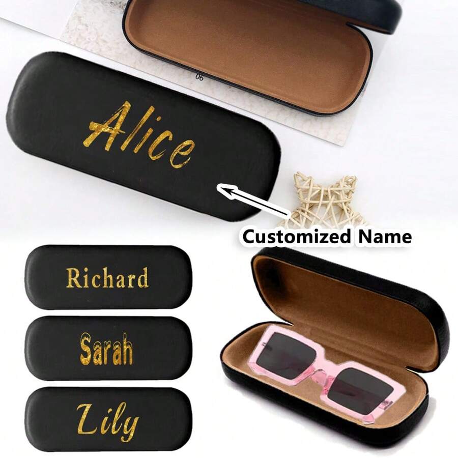Custom Name PU Hard Shell Glasses Case Scratch-Resistant Eyewear Organizer Shockproof Sunglasses Myopia Glasses Storage Box Unisex Protective Cover Fashionable Design For Travel Outdoor Use Gift For Christmas - Black - View 1