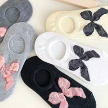 5 pares de calcetines tipo bailarina con moño de unicolor, de corte bajo, ligeros y ocultos, para mujer, de moda para primavera/verano