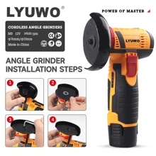 LYUWO 电动工具，12V 无绳迷你角磨机，家用可充电锂电池切割机，手持式打磨抛光机。它具有低频无噪音、机身轻巧、动力强劲、打磨速度快等特点。配备 2.0Ah 大容量锂电池、国际标准充电器和免费配件。 - 亮橘色 - 查看 4