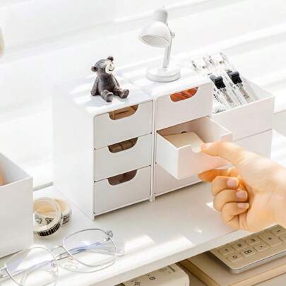 1 pièce Mini boîte de rangement de bureau en plastique à 3 niveaux empilables - Boîte de rangement moderne pour fournitures de bureau, cosmétiques et bijoux, boîte de rangement de bureau, boîte de rangement pour bibelots