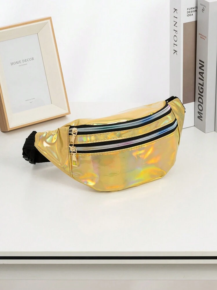 Women's Fashionable Laser Design Waist Pack For Outdoor & Daily Use - Gold - View 3