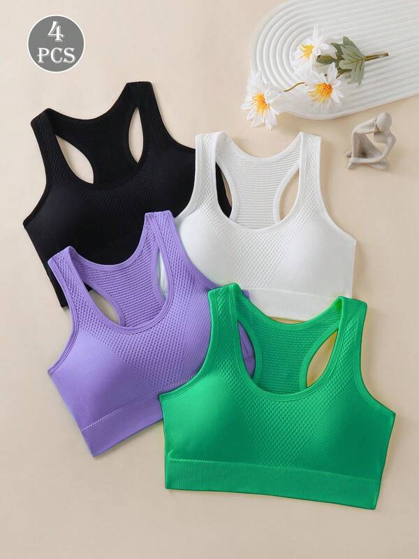 4 pièces/set de soutiens-gorge de sport casual, hauts courts actifs athlétiques de yoga et de fitness à dos nageur pour femmes