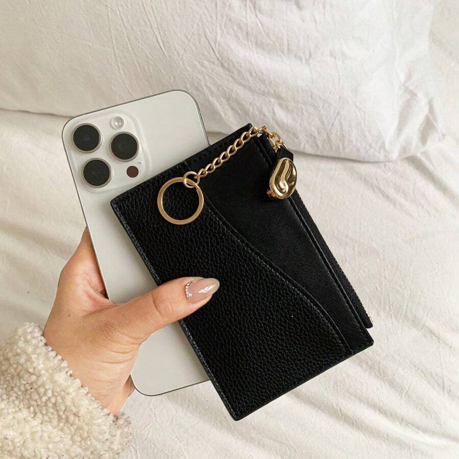 New Ins Style Solid Color Wallet Simple And Fashionable For Students Card Holder Wallet Business Card Holder Credit Card Holder Women For Women Mini Wallet Wallet Keychain Card Wallet - Black - View 1