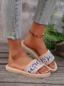 2025 Latest Strapless Flat Sandals, Bohemian Style Beige Plus Size Open Toe Women Shoes - Beige - View 5