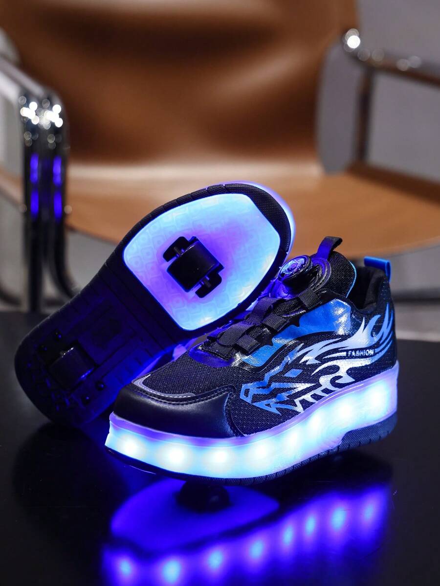 USB聖誕萬聖節雙輪溜冰鞋，充電式LED七彩發光鞋，旋轉雙層網布舞鞋，男孩女孩跑步休閒運動鞋，春夏秋街舞四季網布鞋，防水學生鞋，情侶鞋，可伸縮輪鞋，百搭時尚休閒鞋
