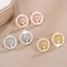 1 Pair Retro Elegant Tree Of Life Design Earrings, Versatile For Women - Earrings - View 1