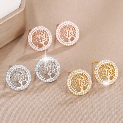 1 Pair Retro Elegant Tree Of Life Design Earrings, Versatile For Women