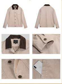 OUTTA BOX Áo khoác dáng rộng tay dài có túi hộp, một hàng khuy, cổ bẻ, màu khối, đầu xuân - Màu be - Xem 7