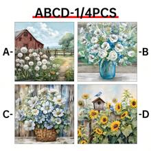 1/4 件浴室墙壁装饰木框印刷墙面艺术图片农舍墙壁艺术破旧别致的花篮艺术品既是礼物，也是墙壁装饰，可悬挂在办公室海报卧室餐厅厨房客厅