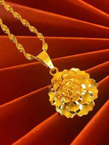 GCGIGUI 1pc/5pcs Delicate Frosted Flower Pendant Necklace, Fashionable Necklace Gift For Birthday, Mother's Day, Christmas, Jewelry Gift For Mother, Wife, Girlfriend, Best Friend, Bride Wedding Decoration, Valentine's Day Outfit, Wedding Attire - Yellow Gold - View 6