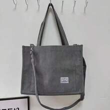 Women's Large Corduroy Zipper Shoulder Bag - 深灰色 - 查看 3
