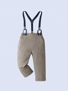 3pcs Young Boys Gentleman Outfit Set: White Collared Shirt With Bow Tie, Grey Vest And Suspender Pants, Fashionabantic For Birthday Party, Wedding, Anniversary