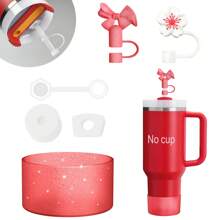 Peony Rose Quartz Chili Cup 6pcs Accessories Set, Including 3 Pcs Silicone Spill Proof Stopper, 2 Pcs Straw Cover Cap For 9-10 Mm Straws, 1 Pc Silicone Boot For Cup For 40oz & 30oz & 20oz Tumbler,Compatible With Tumblers Ice Cup, Models With Iceflow Flip Base - Protective Cover For Sports & Outdoor Activities - Multicolor - View 5