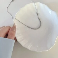 Titanium Steel Broken Silver Clavicle Chain, Light Luxury, High-End Design, Fashionable And Cool - Bạc - Xem 5