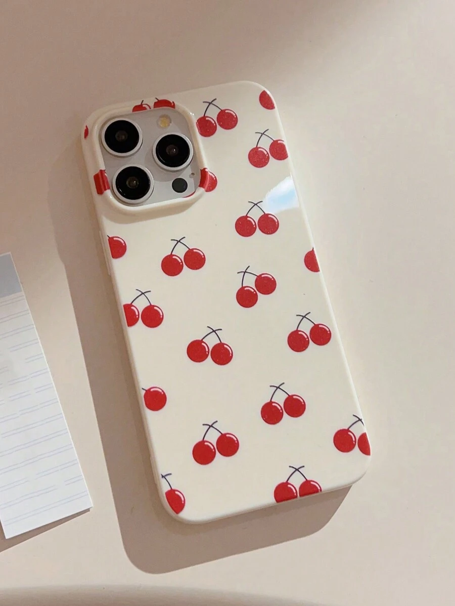 1pc GUCADI White Base With Red Cherry Phone Case Compatible With Apple Phones - Multicolor - View 1