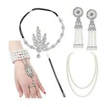 1920s European And American Retro Headband, Earrings, Bracelet, Necklace, Gloves Combination Set For Women, Party, Ball, Cocktail, Holiday Party Dress Accessories