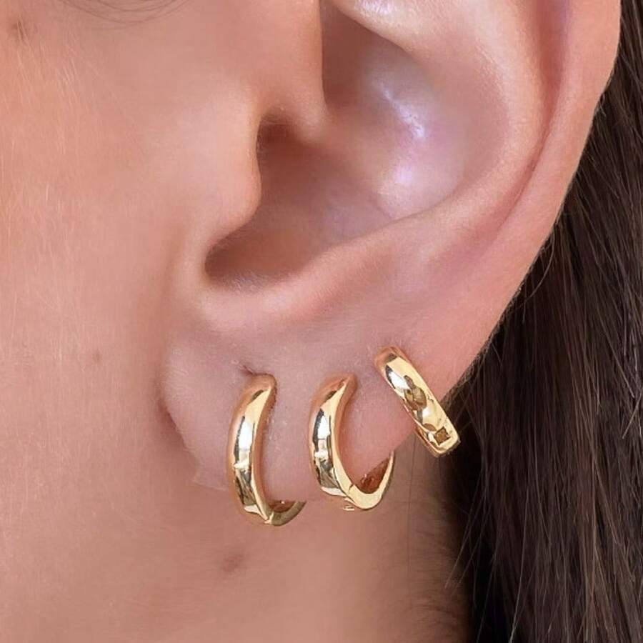 Trios Kit With Three Rounded And Smooth Rings Without Stones 18k Gold Plated 925 Silver Women's - Vàng - Xem 1