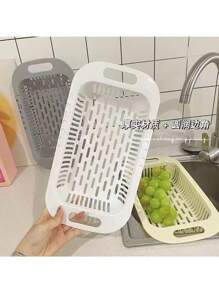 双层多功能洗碗/碗碟晾干架，可扩展塑料水果滤网篮，带沥水架