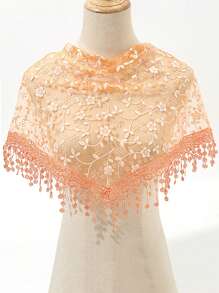 1pc Solid Color Vine Foil Lace Print Tassel Triangle Scarf, Classic Hollow-Out Breathable Thin Shawl For Women, Fashionable Spring/Autumn Casual Headdress, Elegant Accessory For Wedding & Celebration - Triangle Scarf - View 12