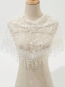 1pc Solid Color Vine Foil Lace Print Tassel Triangle Scarf, Classic Hollow-Out Breathable Thin Shawl For Women, Fashionable Spring/Autumn Casual Headdress, Elegant Accessory For Wedding & Celebration - Triangle Scarf - View 8