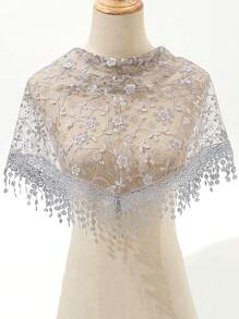 1pc Solid Color Vine Foil Lace Print Tassel Triangle Scarf, Classic Hollow-Out Breathable Thin Shawl For Women, Fashionable Spring/Autumn Casual Headdress, Elegant Accessory For Wedding & Celebration - Triangle Scarf - View 23