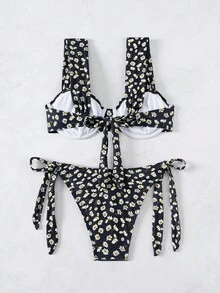 2pcs Ditsy Floral Bikini Set For Women, Spaghetti Strap Top & Bottoms, Summer Beach Vacation Style