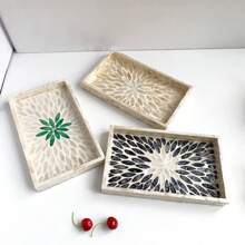 1pc Rectangular Seashell Decorative Tray, 9.84" L X 5.9" W X 0.98" H, Colorful Seashell Decorative Tray, Home Decor Trinket Dish Tabletop Storage Organizer