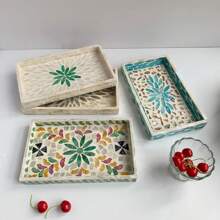 1pc Rectangular Seashell Decorative Tray, 9.84" L X 5.9" W X 0.98" H, Colorful Seashell Decorative Tray, Home Decor Trinket Dish Tabletop Storage Organizer
