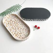 1pc Rectangular Seashell Decorative Tray, 9.84" L X 5.9" W X 0.98" H, Colorful Seashell Decorative Tray, Home Decor Trinket Dish Tabletop Storage Organizer