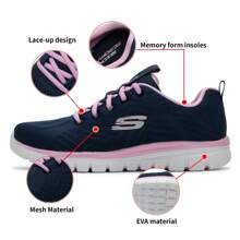 Skechers Giày chạy bộ thường ngày, giày du lịch, giày thể thao, giày đi bộ thoải mái dành cho các bà mẹ / Khuyến nghị đặt hàng giày cỡ 37 trở lên nhỏ hơn nửa cỡ. 12615-NVPK - Hồng - Xem 1