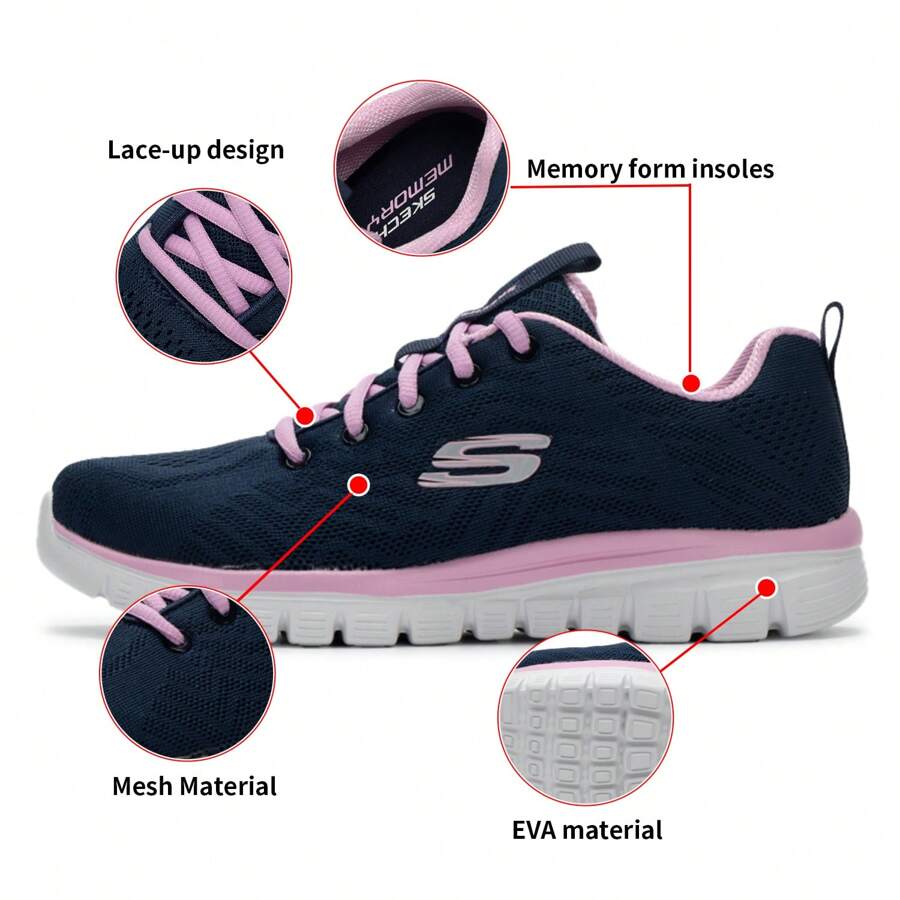 Skechers Giày chạy bộ thường ngày, giày du lịch, giày thể thao, giày đi bộ thoải mái dành cho các bà mẹ / Khuyến nghị đặt hàng giày cỡ 37 trở lên nhỏ hơn nửa cỡ. 12615-NVPK - Hồng - Xem 1
