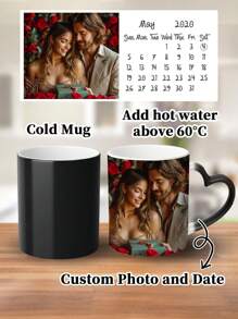1pc 11Oz Personalized Customized Photo Magic Mugs, Calendar Coffee Mugs, Heat-Sensitive Color-Changing Mugs With Heart-Shaped Handles, Anniversary Mugs. They Are Ideal Gifts For Couples, Birthdays, Anniversaries And Valentine's Day