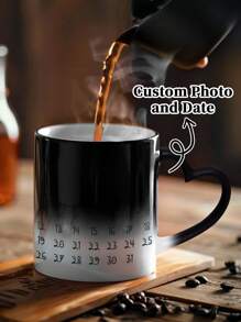 1pc 11Oz Personalized Customized Photo Magic Mugs, Calendar Coffee Mugs, Heat-Sensitive Color-Changing Mugs With Heart-Shaped Handles, Anniversary Mugs. They Are Ideal Gifts For Couples, Birthdays, Anniversaries And Valentine's Day