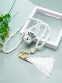 2套带计数器的穆斯林念珠，99颗6毫米仿珍珠珠子 - 彩色 - 查看 4