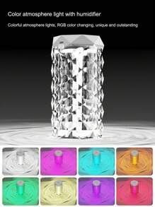 1pc USB供电大容量ABS水晶加湿器，可用于卧室、办公室、客厅，多功能小型香薰机（请勿使用油性空气清新剂或香精），可用作USB小夜灯、台灯、水晶氛围灯，RGB七种颜色自动变色，按住固定颜色（规格：400ML/1000ML） - 白色 - 查看 7