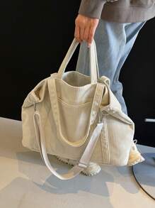 New Fashion Classic College Style Casual Multi-Pocket Large Capacity Dual Handle Shoulder Bag, Especially Warm. Suitable For Campus, Office, Daily Matching, Dates, Shopping, Outings, Gifts, And Other Occasions. Essential Item For College Women. - White - View 4