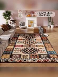 1pc Ultra Soft Crystal Velvet Rug - Vintage Style Bohemian Carpet, Soft, Anti-Slip, Machine Washable Polyester Mat With Colorful Geometric Pattern - Yellow - View 19