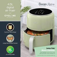 Swan SD10513GRN Retro Digital Air Fryer With Swan Cyclone Technology 8 Pre-Set Cooking Options Adjustable Temperature 4.5L 1500W Green - Green-4.5L - View 2