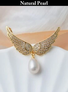 1pc Natural Cultured Freshwater Pearl Brooch, Angel Wing & Ginkgo Leaf & Flower Design, Elegant Lady's Western Jewelry Accessory, Beach/Pride/Birthday/Graduation Gift