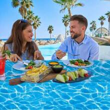 1 pieza Mantel de plástico con ola azul para fiesta de playa de verano, fiesta de playa, mantel para fiesta hawaiana, mantel impermeable para decoración de fiesta en la piscina (4 estilos)