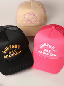 1pc Women's Outdoor Embroidered "Support Day Drinking" Drawstring Baseball Mesh Cap, Adjustable Sun Protection Casual Hat, Suitable For Valentine's Day, Spring/Autumn Travel, Versatile, Y2K Style Sun Hat For Men - Baseball Cap - View 1