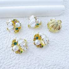 5pcs Marine Style 3D Pearl Encrusted Shell Zinc Alloy Pendant, DIY Earrings Necklace Charms Accessories