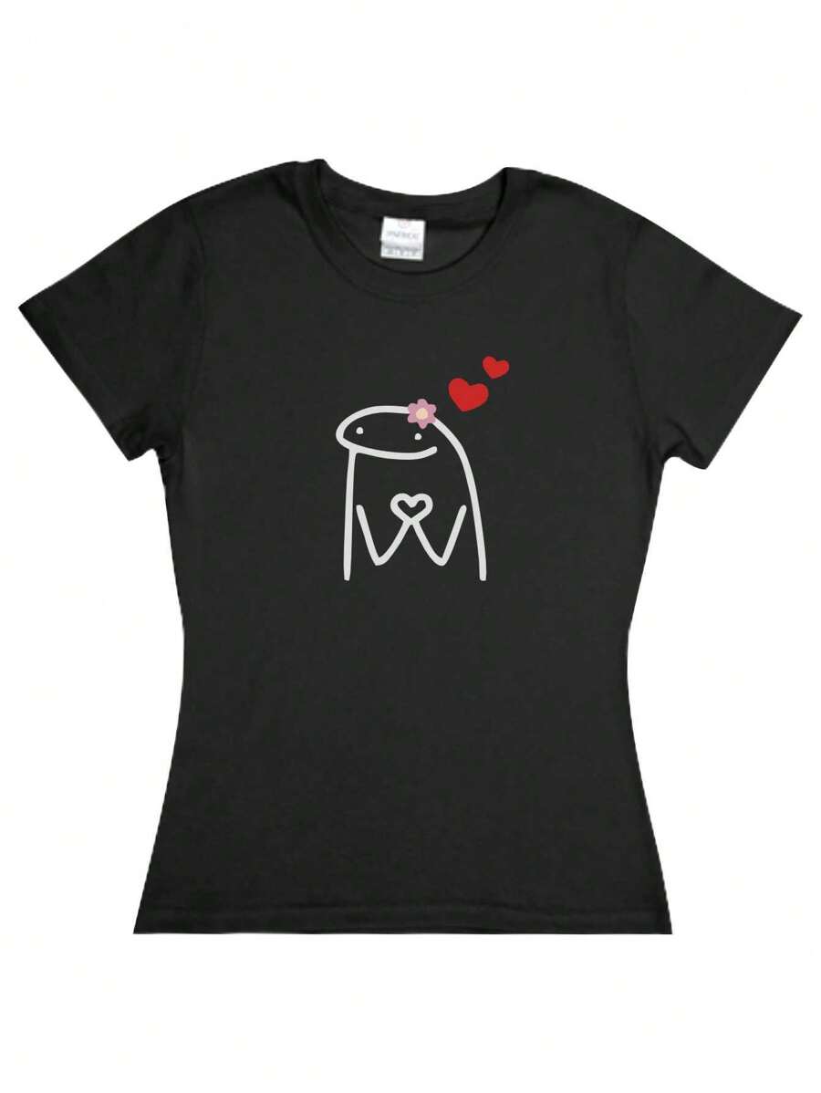 Playera para Dama Flork Enamorado San Valentin Dia del amor Novia Pareja novios Estampado moda letras algodon manga corta Corte Slim Fit reducido