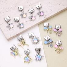 1PC Stainless Steel Italian Module Bracelet Components, With Colorful Stars, Butterflies, Bows, Flowers, And The Sun Pendant , DIY Making Jewelry For Bracelet Necklaces, Can Be Freely Matched With Different Styles - Italian Module - View 4