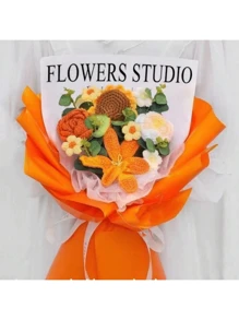 1 Bouquet Handmade Crochet Mixed Rose Flower Bouquet, Gift For Valentine's Day, Spring Festival, Birthday, Holiday, To Friends, Valentine's Day, Gift - Multicolor - View 5