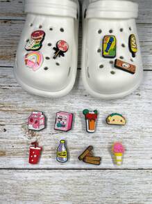 Set de 14 piezas Dijes con diseño de patrones de dibujos animados de papas fritas y pan para decorar sandalias, pulseras, pantuflas, teléfonos, ideal como regalo de cumpleaños y vacaciones para amantes de los dulces