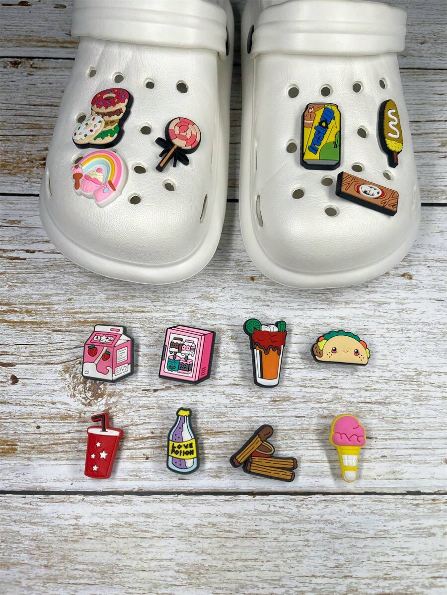 Set de 14 piezas Dijes con diseño de patrones de dibujos animados de papas fritas y pan para decorar sandalias, pulseras, pantuflas, teléfonos, ideal como regalo de cumpleaños y vacaciones para amantes de los dulces
